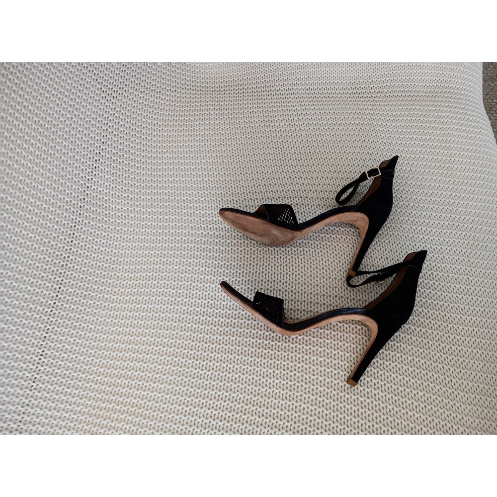 Joie Black Leather Suede Perforated Ankle Strap Heels 38 US 8 3.5" Stiletto - Picture 8 of 9